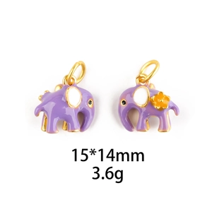 Detail of purple enamel elephant pendants with gold plating for DIY jewelry making