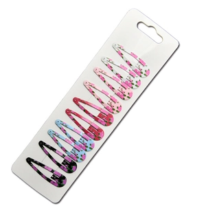 Lot de 12 barrettes clic-clac avec motifs roses roses sur une carte de présentation blanche