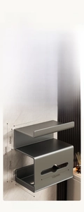 Detailed dimensions of the wall-mounted carbon steel bathroom tissue box with shelf