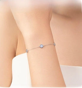 Close-up of S925 sterling silver evil eye bracelet with blue and white zircon stones