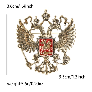 Vintage gold double-headed eagle brooch with red enamel and dimensions measurement