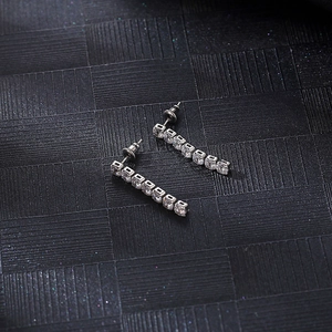 Sparkling silver titanium steel linear drop earrings with cubic zirconia stones