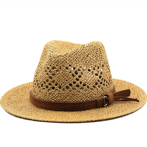 Chapeau De Paille Fedora Style Panama Bord Large Respirant Paille De Papier Avec Bande En Similicuir Pour Plage Voyage Homme Femme