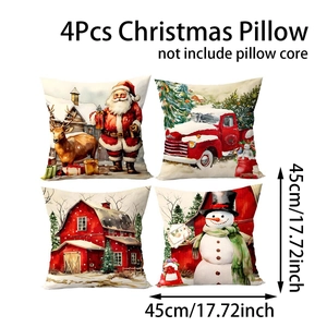 Detailed view of four Christmas pillow covers featuring festive patterns in 18x18 inch size