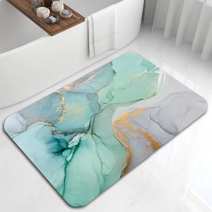 Vista dettagliata del tappetino da bagno in diatomite con motivo a marmo verde e antiscivolo
