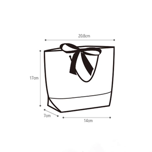 Technical drawing showing the dimensions of white paper gift bag with handle size details