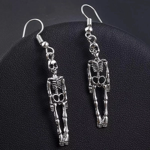 Gothic vintage silver skeleton earrings with skull drop design for women and men