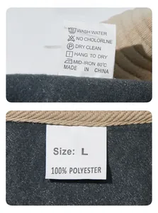 Detailed care label showing 100% polyester fabric and washing instructions for men's fleece