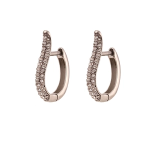 Elegant silver stainless steel hoop earrings with pavé white cubic zirconia accents