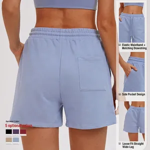 Light blue cotton sports shorts with elastic drawstring waist and straight leg fit