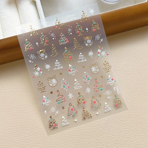 Gold Christmas tree nail stickers with colorful snowflakes and stars patterns YT4247