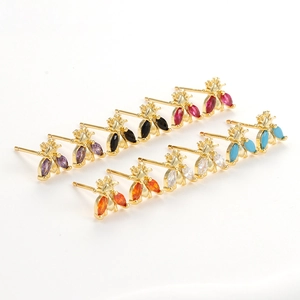 Chic insect stud earrings set featuring gold-plated bees with colorful zircon wings
