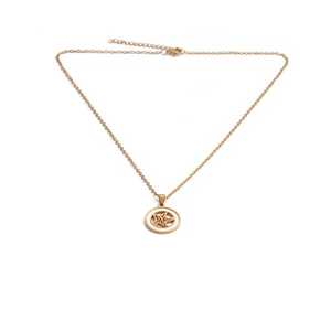 Minimalist gold titanium steel necklace with a hollow starfish star pendant on white backdrop
