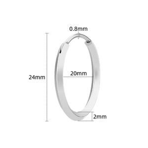Polished silver titanium steel hoop earrings with 24mm outer diameter dimensions