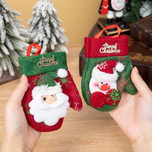 Christmas felt gloves with Santa and Snowman ornaments for holiday tree decoration