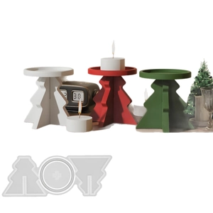 DIY silicone mold for Christmas tree candle holder with white red and green finished samples