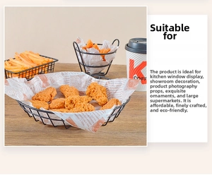 Macro detail of realistic fried chicken food models in a black wire serving basket