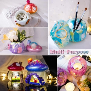 Multi-purpose mushroom and pumpkin shape resin silicone molds for DIY candle holders