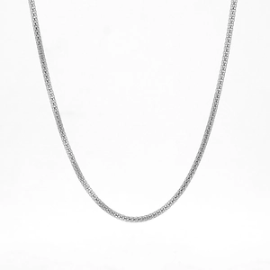 Close-up of polished silver stainless steel popcorn chain with reflective metallic texture