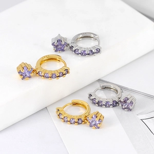 S925 silver star hoop earrings with purple zircon in gold and silver finish