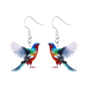 Rainbow colorful acrylic cartoon bird dangle earrings with vibrant animal design