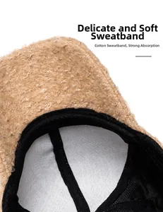 Close-up of soft black cotton sweatband and premium lamb wool interior of the hat