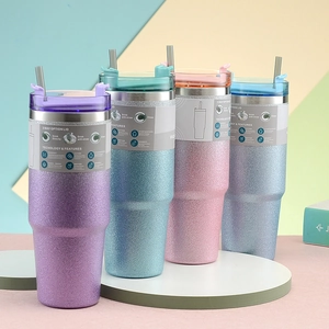 Shimmer Glitter Vacuum Insulated Tumbler Stainless Steel Travel Coffee Mug With Straw And Three Way Lid Portable Car Cup