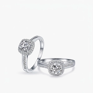 925 Sterling Silver Square Halo Ring Cubic Zirconia Pave Engagement Wedding Elegant Jewelry For Women