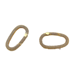 Gold oval lobster clasp connector with micro-paved cubic zirconia for DIY jewelry making
