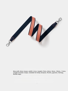 Navy and orange woven shoulder strap with silver hooks, 2.5cm width and adjustable length