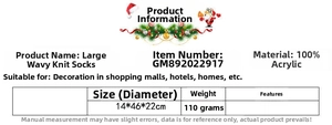 Size chart showing large 14x46x22cm knitted Christmas stockings in 100% acrylic material