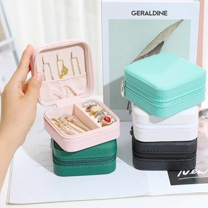 Portable Jewelry Box Travel Organizer For Rings Earrings Necklaces Zipper Storage Case Square Jewelry Display Box Women Gift