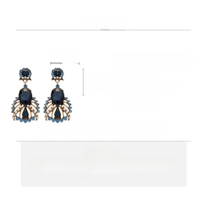 Detailed size and material specs for vintage blue teardrop earrings with crystal pearl