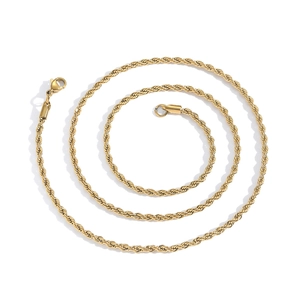 Golden stainless steel twist rope chain necklace with secure lobster clasp for men