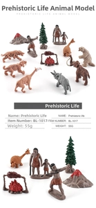 Detailed view of prehistoric life miniature toy set with mammoth and caveman figures