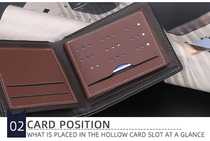 Detailed view of the internal card slots and stitching on this men's slim bifold wallet