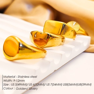 Chic 18K gold plated stainless steel signet rings in heart and geometric shapes for women