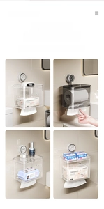 Detailed view of the large capacity wall-mounted bathroom organizer for tissue and wipes