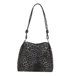 Large capacity leopard print tote bag for women with knotted shoulder strap and sleek design