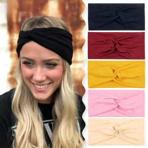 Elastic leopard print sports headbands with twisted knot design in multiple colors