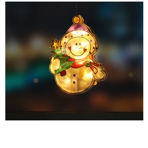 Warm LED Christmas snowman hanging light with festive tree and scarf details