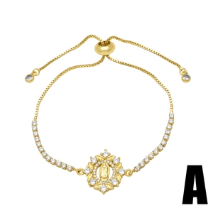 Gold-plated Virgin Mary slider bracelet featuring a heart pendant and cubic zirconia