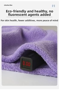 Purple coral fleece microfiber hair drying towel fabric closeup showing soft fluffy texture.
