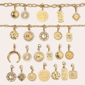 Gold plated stainless steel sun and moon charms with lobster clasp for DIY jewelry