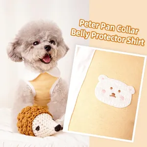 Dog Pajamas Cotton Breathable Peter Pan Collar Bear Embroidery Puppy Jumpsuit Belly Protection Pet Romper For Small Dogs