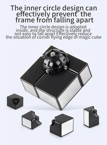 Detail view of the silver mirror cube showing inner circle design and stable core structure