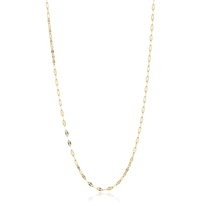 Close-up of a 304 stainless steel gold plated oval link chain necklace on white background