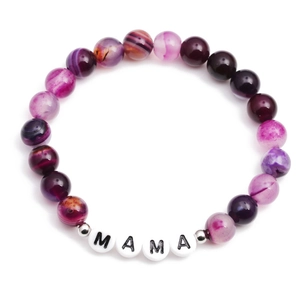 Purple striped agate beaded bracelet with MAMA letter charms for Mother's Day gift