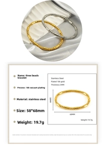 Détails du bracelet perlé en acier inoxydable plaqué 18K avec les dimensions précises