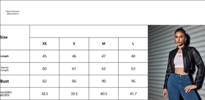 Size chart with measurements for the slim fit punk style long sleeve jacket with zipper